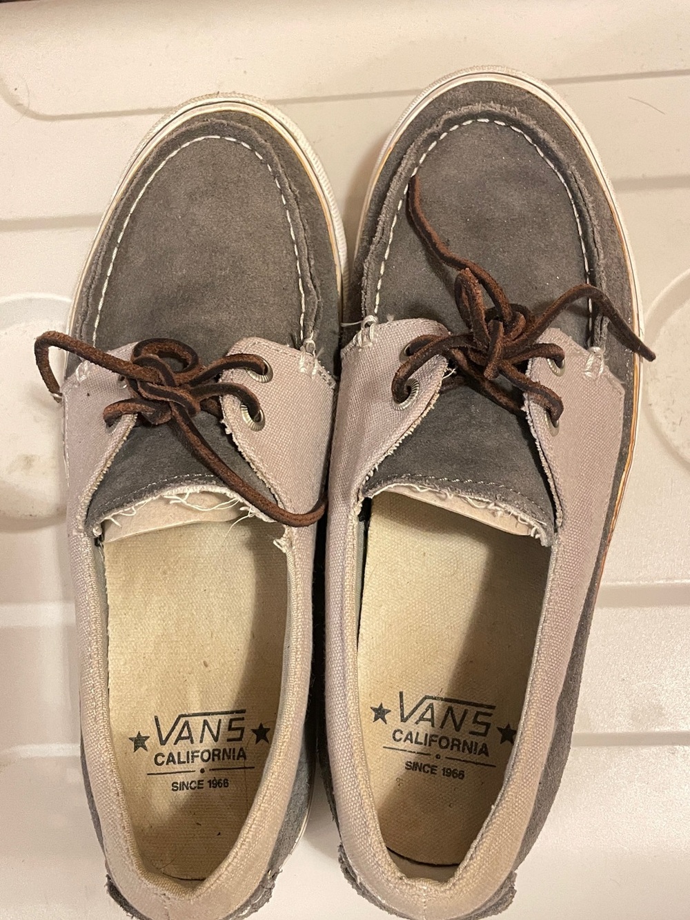 Vans Two-Tone Gray and Tan Lace-Up Boat Sneakers